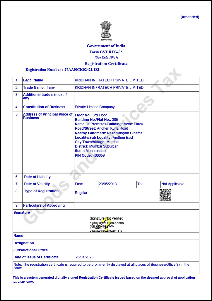 GST Registration Certificate